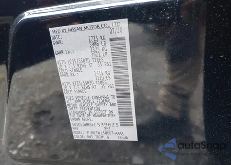 2020 Infiniti Qx60 Luxe Awd из США, поврежденный, VIN 5N1DL0MM9LC539625